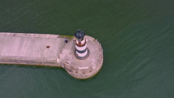 Drone Shot Circling Above Seaham Lighthouse and Pier in  Durham UK