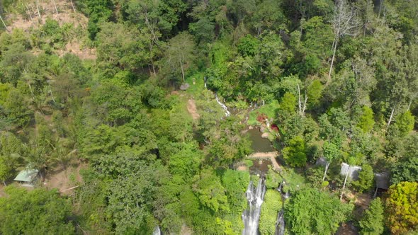 Aerial Shot of the Biggest Waterfall on the Bali Island - the Sekumpul Waterfal