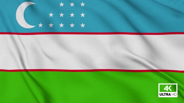 Uzbekistan Flag Waving Slowly Looped