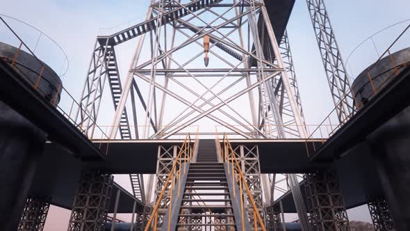 A big drill rig on the oil field. A rig is used in the petrochemical industry.