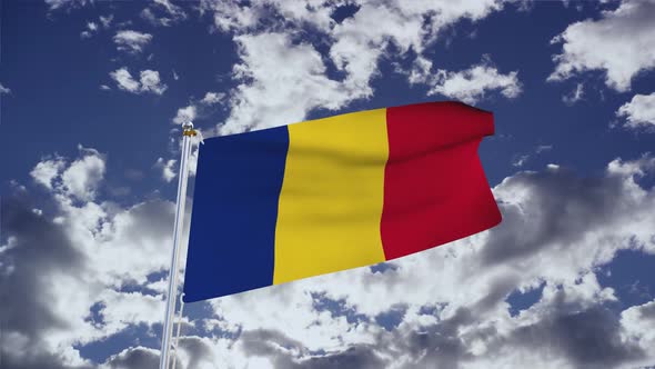 Romania Flag With Sky 4k