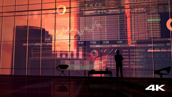 Trading Infographics In Front Of A Businessman 4K alt