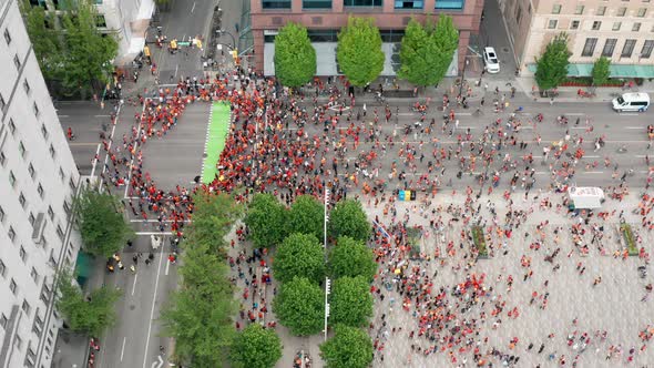 Native People Block West Georgia Street at a Cancel Canada Day Protest in Vancouver BC Canada, Tilt