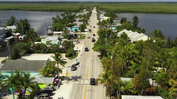 Aerial Flyover Pine Island Road Matlacha Florida