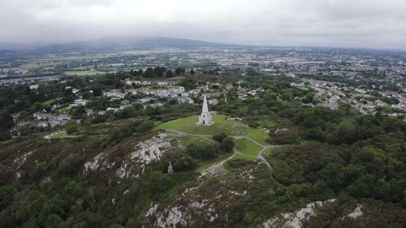 Aerial capture of The Obelisk in Killiney during a cloudy day.