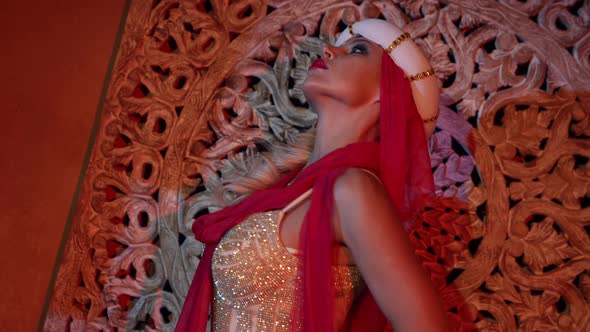 Sexy Concubine in Harem of Sultan Blonde Woman is Dancing Oriental Dance
