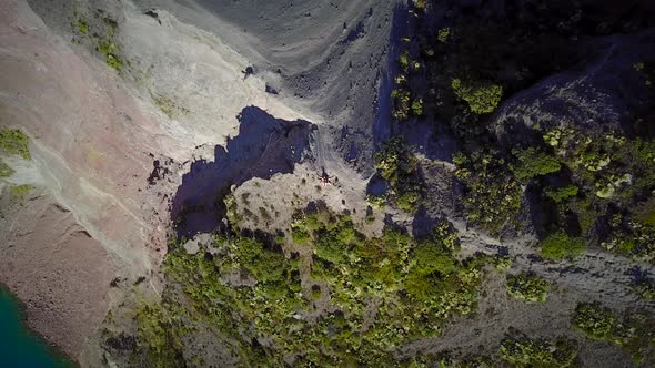 Aerial view of group of people at Irazu volcano in Costa Rica.