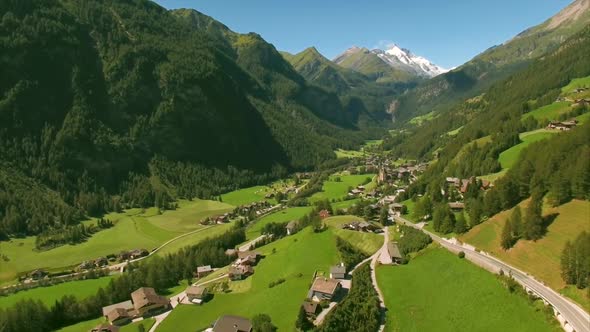 Alpine valley Heiligenblut, aerial footage