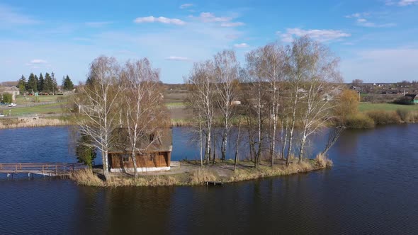 Aerial View of the a Wooden Hunting Lodge