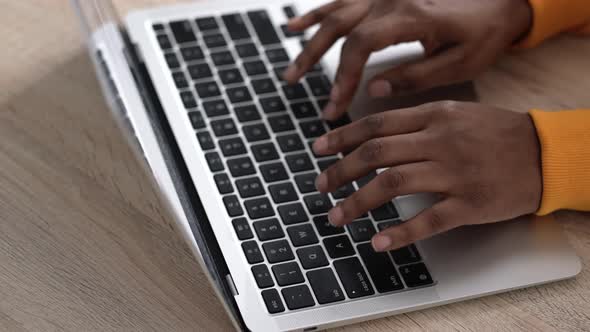 Hands on Keyboard Close Up African American Girl Working Office Work Remotely From Home Black Woman