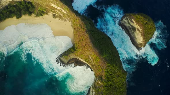 The Famous Beach and Beautiful in Nusa Penida Named Pantai Kelingking in Bali Indonesia. Aerial View