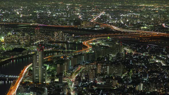 Epic Tokyo Night Aerial Cityscape Traffic Lanes