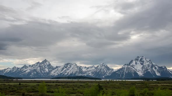 Time lapse of clouds moving over the Grand Teton Mountains