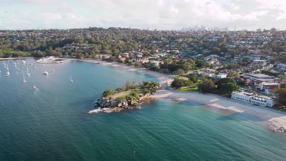 Aerial Footage of a Beautiful Bay with Yachts Near the Mosman Area. Australia