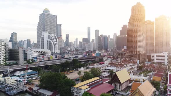 4k Aerial city view of Bangkok dowtnown, Flying over Bangkok, Thailand.