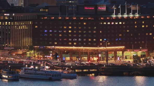 Stockholm Sweden June 29 2019 Night View Of Building Of Sheraton Stockholm Hotel In Night Cityscape