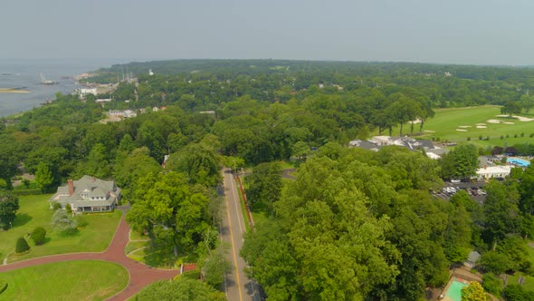 Flying Over Roslyn Village in Long Island New York