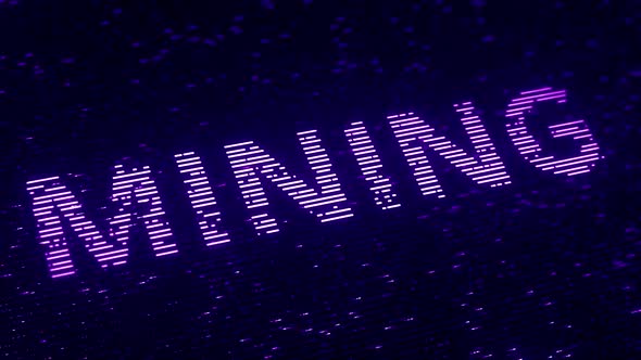 Purple MINING Word Made with Flying Particles