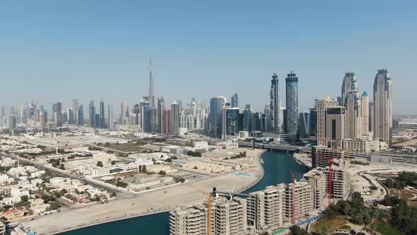 Dubai Marina Aerial Footage of the Huge Skyscrapers and Dubai Creek