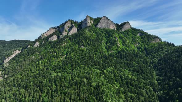 Aerial view of Trzy Korony mountain in Pieniny, Poland