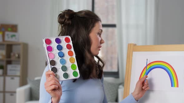 Teacher with Colors Having Online Class of Arts