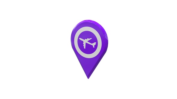Purple Airport Map Location 3D Pin Icon V6