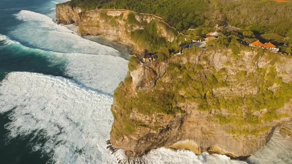 Rocky Coastline on the Island of Bali. Aerial View.