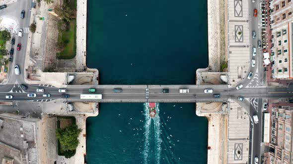 Top view of bridge with traffic