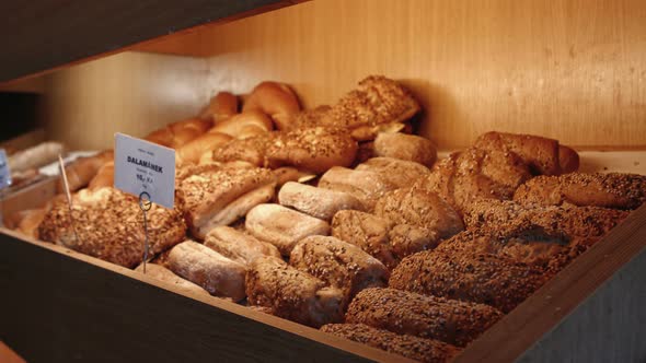 Variation of bread in wooden crate