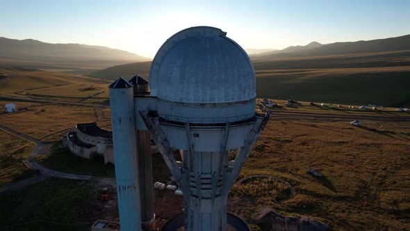 Bright Dawn Over the Observatory in the Mountains