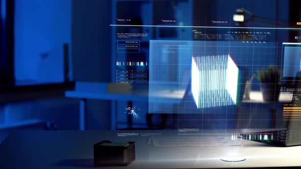 Virtual Screen with 3d Projection at Night Office 38