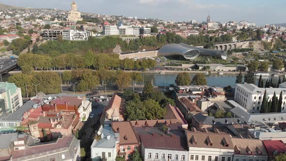 Aerial view of ancient basilic cathedral of Anchiskhati in Tbilisi, Georgia