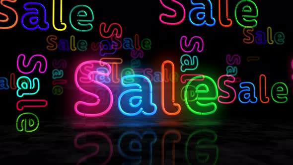 Sale symbol glowing neon 3d lights