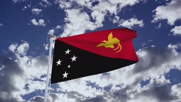 Papua New Guinea Flag With Sky 4k