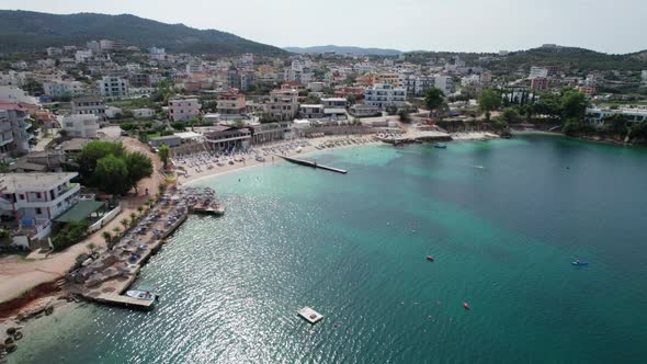 Aerial View Exotic Beach with Turquoise Water in Albania Ksamil Islands