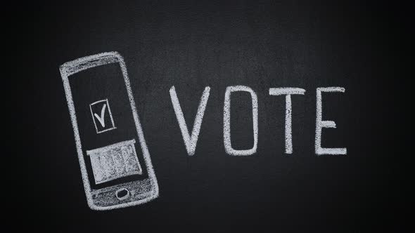 Stop motion of hand drawn voting ballot being put into box on smartphone screen