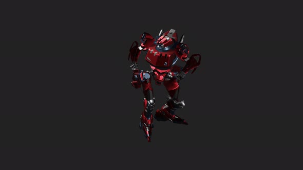 Red mecha in action with Look Over Shoulder style