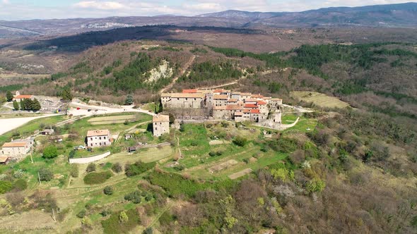 Aerial view of the medieval city of Hum at Istria region, Croatia.