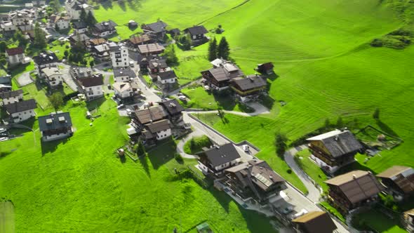 Amazing Aerial View of Sappada, Small Town in the Dolomite Mountains, Italy