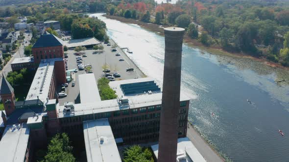 Aerial Drone Shot Orbiting the Watch Factory Tower in Waltham Massachusetts