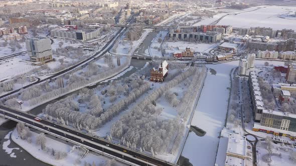 Aerial: The Cathedral of Kaliningrad in the wintertime