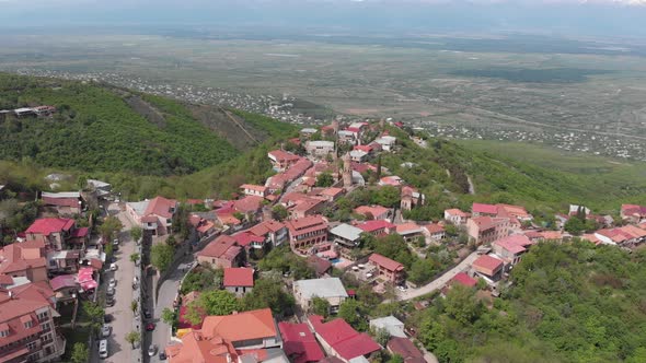 Aerial view of beautiful city of love Sighnaghi. Georgia 2019 spring