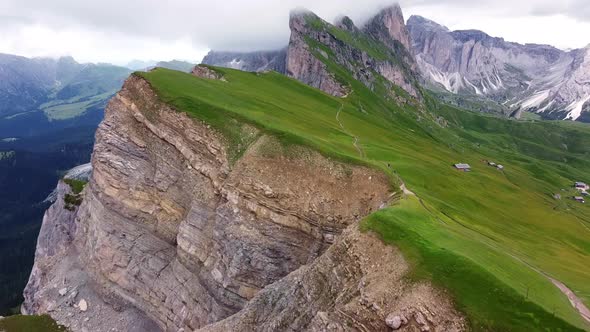 Flying over the Seceda mountains