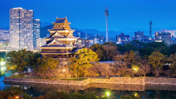 Hiroshima, Japan Castle and Cityscape