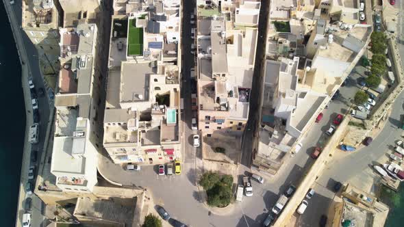 Aerial View of Senglea Ancient Cityscape in Malta