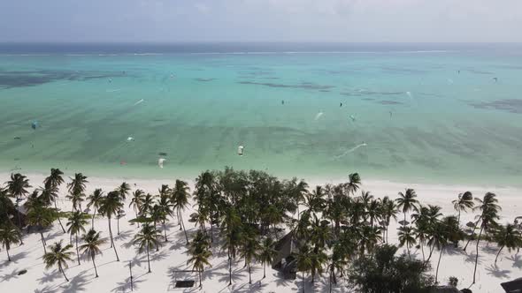 Kitesurfing Near the Shore of Zanzibar Tanzania