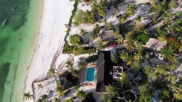 Aerial View African Tropical Beach Resort ThatchedRoof Hotels Pools Zanzibar