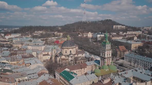 Aerial City Lviv, Ukraine, European City, Popular Areas of the City, Dominican