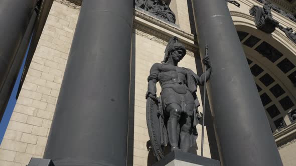 Details of the Sculptures of the Arc De Triomphe in Moscow on Kutuzovsky Prospekt on a Bright Day