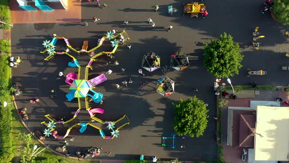 Children Play on the Big Playground Aerial View 4 K